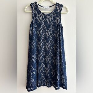Socialite Navy Blue Lace Overlay Shift Dress, Cocktail Dress, Size Medium